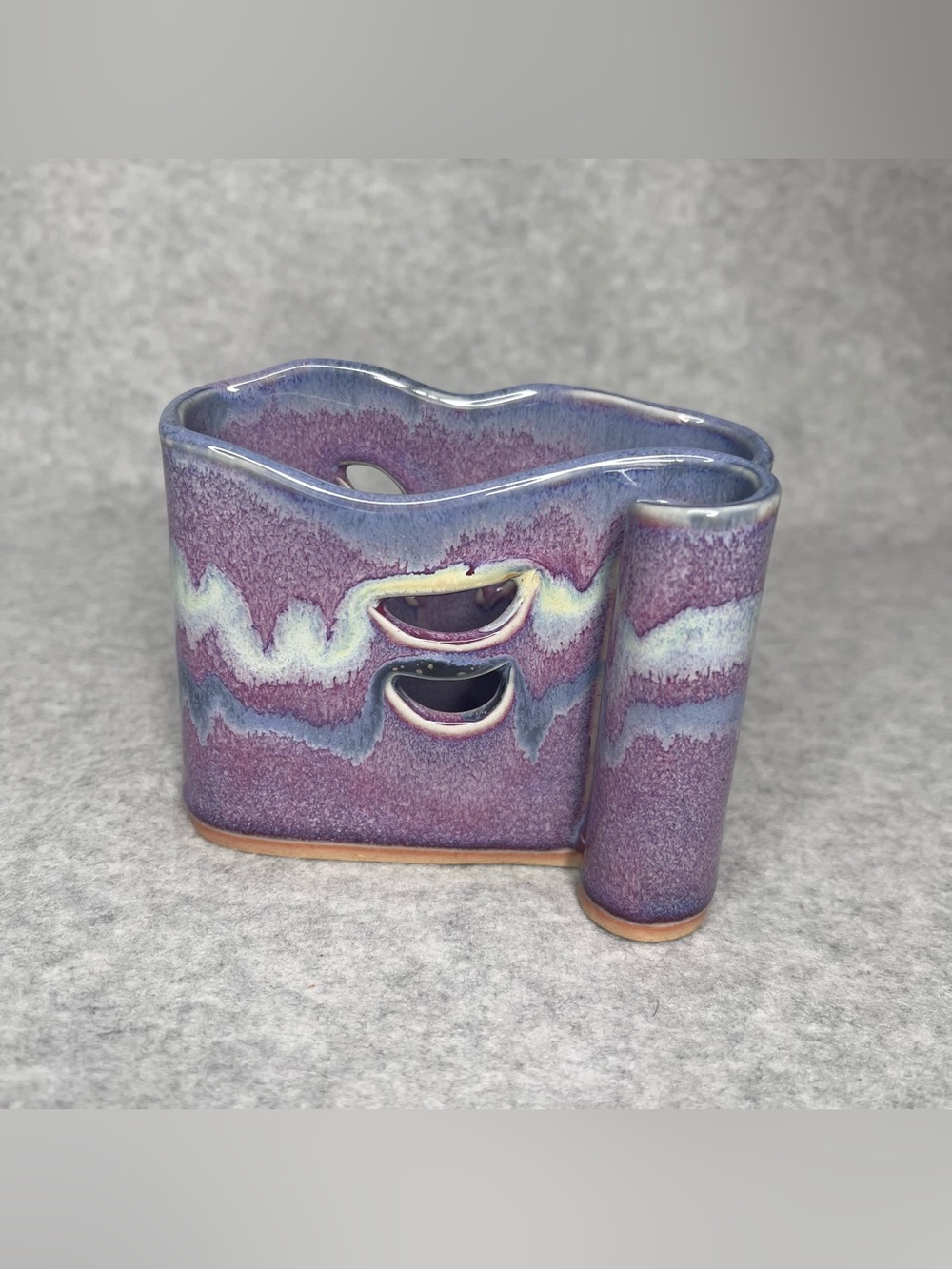 Bay Pottery Ceramic Purple Drip Glaze Pen & Note Pad Holder Made in Virginia USA